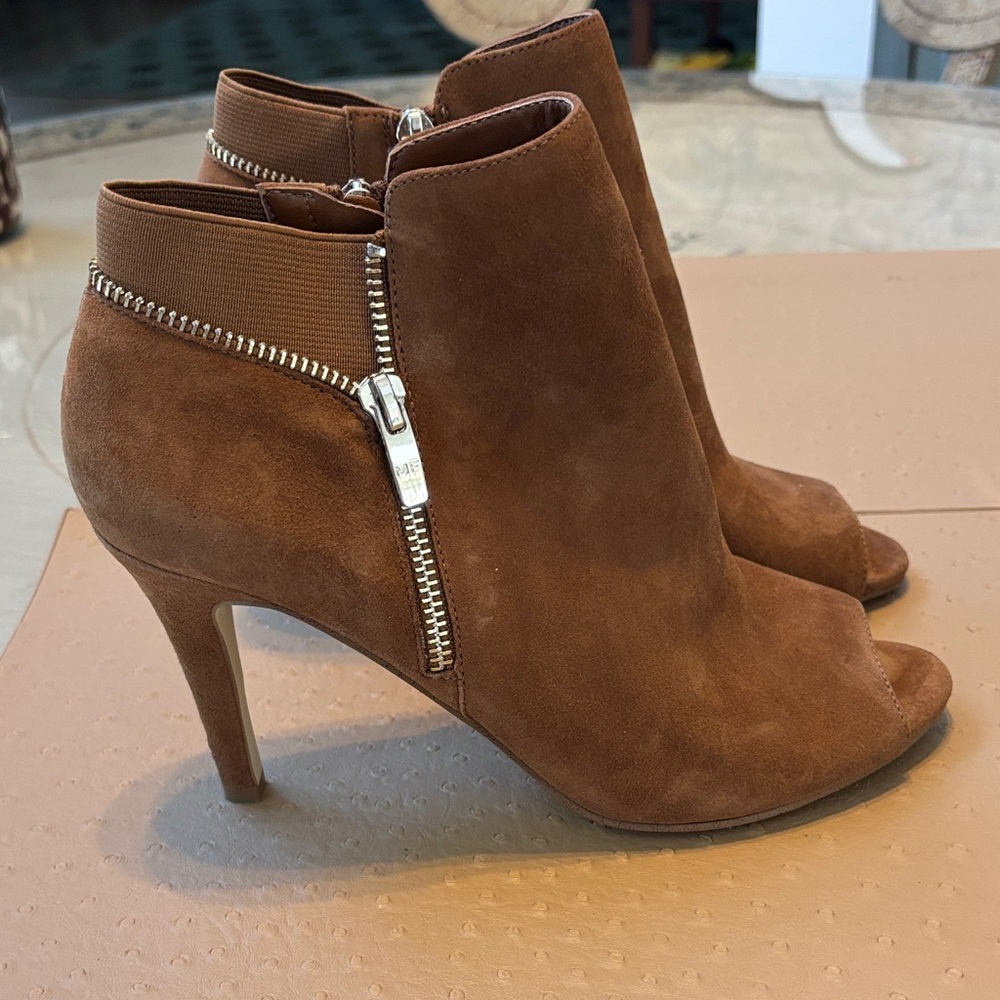 Marc Fisher Tan Suede Peep-Toe Booties - Picture 2 of 5